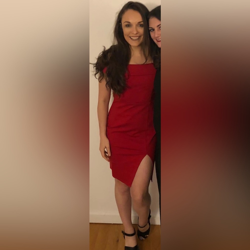 Lulu's Red Off the Shoulder Neckline Sheath Dress - Worn Once